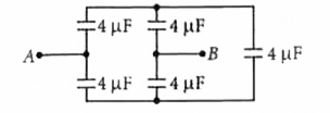 For the arrangement of capacitors as shown in the circuit , the effective capacitance between the points A and B is   (capacitance of each capacitor is 4 muF )