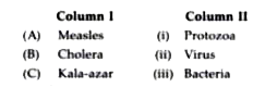 Match the Column I with Column II and select the correct option.