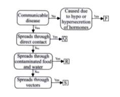 Refer to the given flow chart and select the correct option regarding P, Q, R and S.