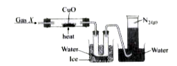 The given figure shows the set-up to study the reaction between gas X and copper (II) oxide :      Which of the following statements are correct? (Given : Atomic mass of N = 14 u, H = 1 u, O = 16 u, C = 12u)   I. Gas X is a compound of two elements, nitrogen and hydrogen.   II. The number of atoms present in 11.2 L of N2 is 6.023 xx 10^(23)    III. 1 mole of H2O contains 1 mole of oxygen molecules and 2 moles of hydrogen atoms.   IV. N2 gas being soluble in water is collected by upward displacement of water.