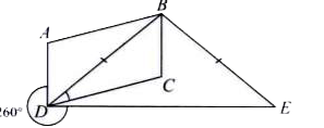 In the given figure ABCD is a rectangle. BD=BE /BED=40^(@) and reflex /EDA=260^(@). Find /CDB.