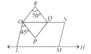 In the given figure (not drawn to scale ) LMNO is a parallelogram and OPQR is a rhombus. Find /NMH given that LMH is a straight line.