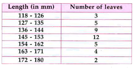 The length of 40 leaves of a plant are measured correct to one millimetre, and the obtained data is represented in the following table:          Is it correct to conclude that the maximum number of leaves are 153 mm long? Why?