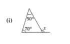 Find the value of the unknown exterior angle x in the following diagrams :