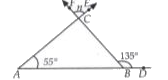 In the given figure , ABD , ACE and BCF are straight lines angleEAD =55^(@) , angleCBD = 135^(@) .Find value of n .