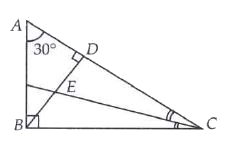 In the given figure , AB bot BC , BD bot AC, angleA = 30^(@) and CE bisects angleC  . FindangleCED.