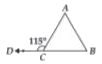 Exterior angle ACD = 115^(@) and angle ABC and angle BAC are in the ratio 2 :3  .Find all the angles of the triangle.