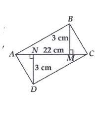 Find the area of the quadrilateral ABCD. Here, AC = 22 cm, BM = 3 cm, DN = 3 cm, and BM and AC, DN bot AC