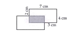 The figure is made up of two idential rectangles. Find the area of the shaded part.