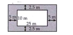 A swimming pool of 25 m by 10 m has a concrete border. Find the perimeter of outside the concrete border if it is 5 m wide at each of the sides and 2.5 m at the top and bottom.