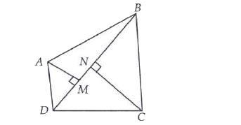 Find the area of the quadrilateral ABCD given that BD = 12 cm, AM bot BD and CN bot BD,AM = 6.2 cm, and CN = 10.8 cm.