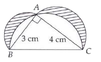 In the given figure, DeltaABC is a right-angled triangle, semicircles are drawn on AB, AC and BC as diameters. 3 cm It is given that AB = 3 cm B and AC = 4 cm. Find the area of shaded region.