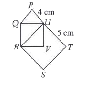 In the given diagram, PQU is an equilateral triangle, QRVU and RSTU are squares. Find the perimeter (in cm) of the whole diagram.