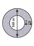 A running track is a circular ring of outer diameter 168 m. The track is 7 wide. Find the circumference of the inner ring.