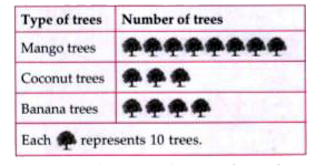 Following is the pictrograph of different kinds of trees in a garden.      The number of mango trees is  times the number of banana trees.