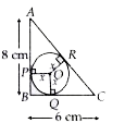 ABC is a right-angled triangle with BC=6 cm and AB= 8 cm. A circle with centre O and 8 cm radius x cm has been inscribed in triangleABC as shown in figure. The value of x is