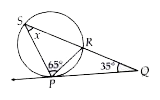 If a chord is drawn through the point of a tangent to circle, then the angles which this chord makes with the given tangent are respectively equal to the angles formed in the corresponding alternate segment.   In the fig., PQ is a tangent to the circle at P. QRS is a straight line. Find the value of x.