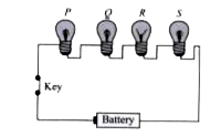 One of the four identical light bulbs in a series circuit has blown  off as shown  in the figure .     Which  of the following statements is correct about the bulbs ?