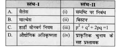 स्तंभ - I का स्तंभ - II से मेल करें और नीचे गये कोड से सही विकल्प चुनें।