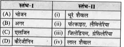 स्तंभ-I का स्तंभ-II से मिलान करिए तथा नीचे दिए गए कूटों से सही विकल्प का चयन करो।