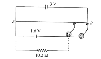 3V विभवमापी को किसी 2.4V सेल के आंतरिक प्रतिरोध को ज्ञात करने के लिए प्रयुक्त किया जाता है। खुले परिपथ में सेल का संतुलन बिन्दु 75.8 cm है। जब 10.2Omega  के एक प्रतिरोधक को सेल के बाह्य परिपथ में प्रयुक्त किया जाता है, तो संतुलन बिन्दु 68.3 cm की लंबाई वाले विभवमापी तार में बदल जाता है। सेल का आंतरिक प्रतिरोध होगा  ?