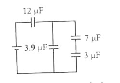 चार संधारित्र एवं एक बैटरी चित्र में दर्शाए अनुसार जोड़े गये हैं। यदि  muF  संधारित्र में विभवान्तर 6v है. तो निम्न में से कौन-सा कथन गलत है?