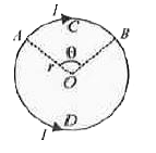 Equal current I flows in two segments  of a circular loop in the direction shown in figure. Radius of the loop is 7. The magnitude of magnetic field induction  at the centre of the loop O is