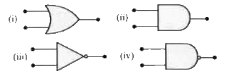 Symbolic representation of four logic gates are shown as:      Pick out which ones are for AND, NAND and NOT gates, respectively
