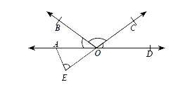 In the given figure, if angle AOB = (a)/(2), angle BOC = 5 ((a)/(2) - 10^(@) ) and angle COD = a + 9^(@), then find angle AEO + angle EAO.