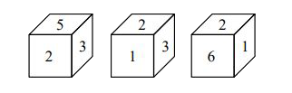 Three positions of a dice are shown below. Find the number on the face opposite to the face showing number 5.