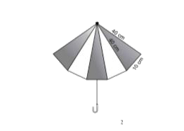 An umbrella is made by stitching 12 triangular pieces of cloth of two different colours as shown in the figure, each piece measuring 40 cm, 40 cm and 10 cm. How much cloth of each colour is required for the umbrella?