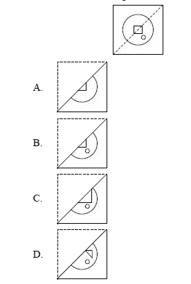 A transparent sheet with a pattern and a dotted line on it is given. Select a figure from the options which shows the folded form of the given sheet, when the sheet is folded along the dotted line.