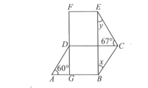 In the given figure (not drawn to scale ) ,ABCD is a parallelogram and GBEF is a rectangle . Find   (i) x   (ii) y