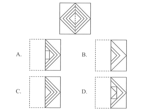 A square transparent sheet with a pattern and a dotted line on it is given. Select the figure from the options as to how the pattern would appear when the transparent sheet is folded along the dotted line.