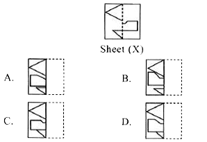 A square transparent Sheet (X) with a pattern and a dotted line on it is shown here. Find the figure from the options as to how the pattern would appear when the transparent sheet is folded along the dotted line.