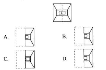 A square transparent sheet, with a pattern and a dotted line on it is shown here. Select a figure from the options as to how the pattern would appear when the transparent sheet is folded along the dotted line.