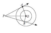 In the given figure, if O is the centre of two concentric circles with OA = 6 cm, OB = 3 cm cm and AP = 10 cm, then BP = .