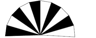 A hand fan is made by stitching 10 equal sized triangular strips of two different coloured papers as shown. The dimensions of equal strips are 13 cm, 13 cm and 24 cm. Find the area of white coloured paper needed to make the hand fan.
