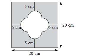 The given figure (not drawn to scale) is made up of a square and four identical semi-circles. Find the area of the shaded region. (Use pi=3.14)