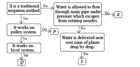 Refer to the given flow chart and select the correct  option regarding P, Q, R and S.
