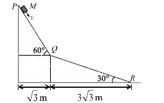 Read the given passage and answer the following questions.    A small block of mass M = 1 kg moves on a frictionless surface of an inclined plane, as shown in the figure. The angle of the incline suddenly changes from 60^@ to 30^@ at point Q. The block is initially at rest at point P. Assume that there is no loss of energy for collisions between the block and the incline. (Take