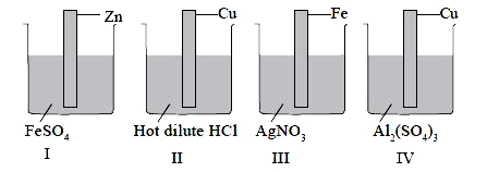 Soham has arranged the following experimental set-ups to observe the reactivity of different metals.        Reaction will occur in beakers