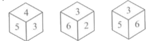 Three positions of a dice are given below. When 6 is at the top, which number will be at the bottom?