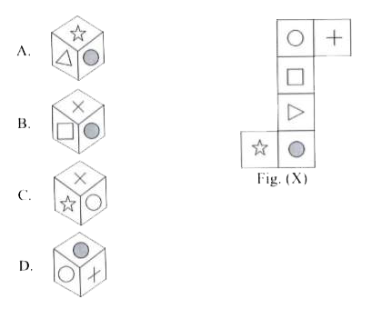 The sheet of paper shown in Fig. (X) is folded to form a cube. Select the figure from the options that is similar to the cube formed by folding the given sheet.