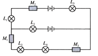 Five lamps L1, L2, L3, L4 and L5  and three different types of materials M, M, and M, are used in the circuit shown.          If L2, L3 and L4  are the only lamps that light up, then which one of the following conclusions can be made?