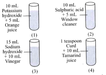 A class 7 science teacher arranged the following set of test tubes.           Which of the following observations is correct when these solutions were tested with different indicators?