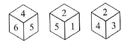 Which number is on the face opposite to the face having number 4, if three different positions of a dice are shown below?