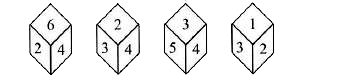 A dice is thrown four times and its four different positions are shown below. Find the number on the face opposite to the face having number 2.