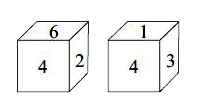 Two positions of a dice are shown. Find the number opposite to number 3.