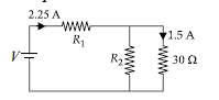 In the given circuit, R(1) = R(2), and V is applied voltage. The values of V and R(1) are respectively.